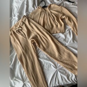 Rib knit tracksuit, cropped jacket and joggers, so comfy yet casual and stylish